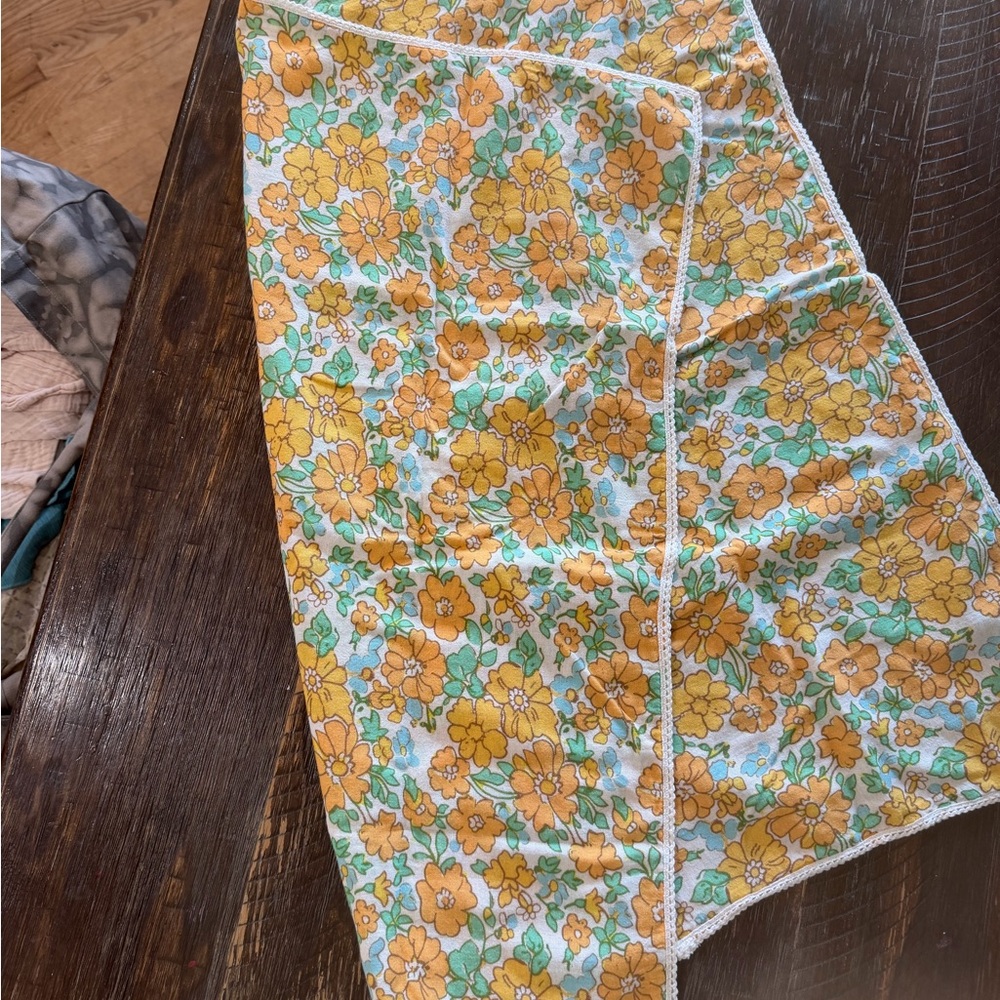 Free People Yellow Floral Scarf with Green Accents